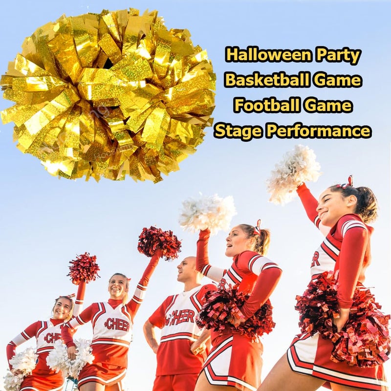 Hooshing 2PCS Gold Pom Poms Cheerleading Holographic Spot with Baton Handle for Girls Kids Team Spirit Sports Cheering - Image 4